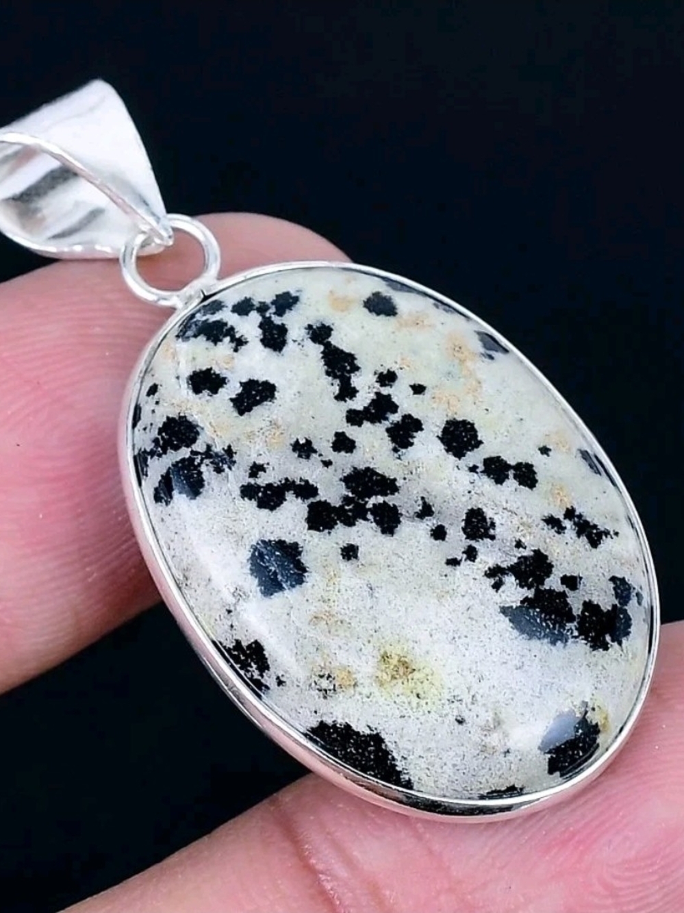Dalmatian Jasper Oval Pendant 925 Silver Plated